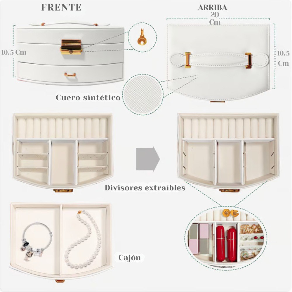 Joyero de Lujo 2 Niveles con Espejo y Llave - Elegancia y Seguridad para tus Joyas